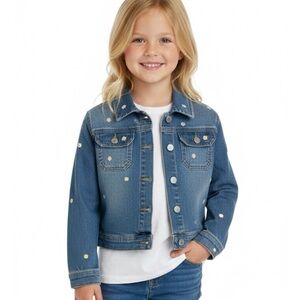 CAT & JACK Button Up Embroidered Daisy Denim Jacket, Girls M, Blue Medium Wash
